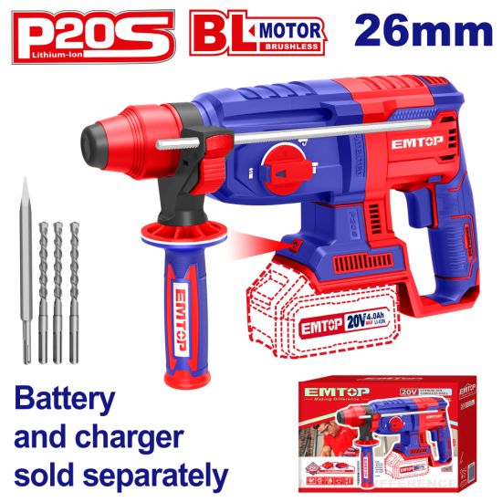 EMTOP BRUSHLESS ΣΚΑΠΤΙΚΟ ΠΕΡΙΣΤΡΟΦΙΚΟ ΠΙΣΤΟΛΕΤΟ SDS-PLUS ΜΠΑΤΑΡΙΑΣ 20V ELRH20228