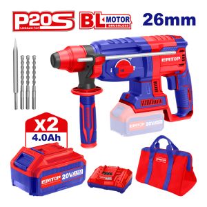 EMTOP BRUSHLESS ΣΚΑΠΤΙΚΟ ΠΕΡΙΣΤΡΟΦΙΚΟ ΠΙΣΤΟΛΕΤΟ SDS-PLUS ΜΠΑΤΑΡΙΑΣ 20V ΜΕ 2 4AH ΜΠΑΤΑΡΙΑ,ΦΟΡΤΙΣΤΗ ΚΑΙ ΤΣΑΝΤΑ ELRH202286