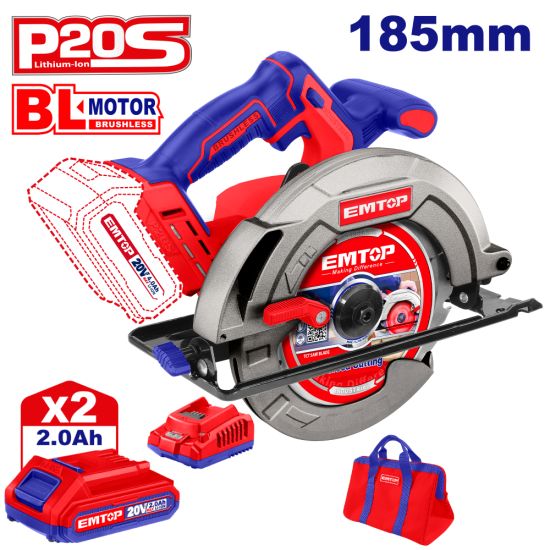 EMTOP BRUSHLESS ΔΙΣΚΟΠΡΙΟΝΟ ΜΠΑΤΑΡΙΑΣ 20V/2x2Ah ELCS1851SE