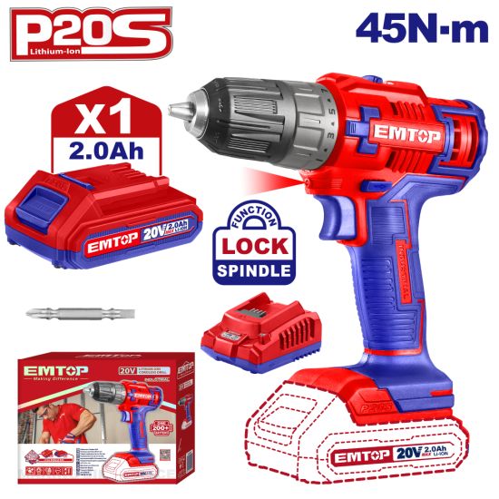 EMTOP ΔΡΑΠΑΝΟΚΑΤΣΑΒΙΔΟ ΜΠΑΤΑΡΙΑΣ ΛΙΘΙΟΥ 20V/1x2Ah ΜΕ ΤΑΧΥΦΟΡΤΙΣΤΗ ECDL6200118