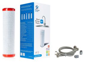 Μονή φιλτροθήκη 2Μ λευκή πλαστική 10″ - 1/2″ - ορειχάλκινο σπείρωμα - κλειδί + βάση