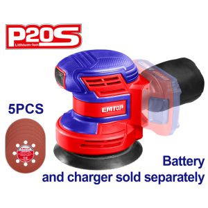 EMTOP BRUSHLESS ΠΑΛΜΙΚΟ ΤΡΙΒΕΙΟ 125MM 20V ΕΚΚΕΝΤΡΟ ΜΕ 5 ΓΥΑΛΟΧΑΡΤΑ ELPS201250
