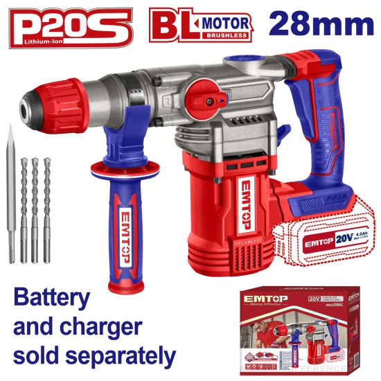 EMTOP BRUSHLESS ΣΚΑΠΤΙΚΟ ΠΕΡΙΣΤΡΟΦΙΚΟ ΠΙΣΤΟΛΕΤΟ 4,5J SDS-PLUS ΜΠΑΤΑΡΙΑΣ 20V ELRH20288