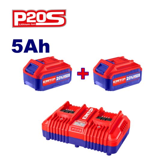 EMTOP ΠΑΚΕΤΟ ΠΡΟΣΦΟΡΑΣ 2ΤΜΧ 20V, 5.0Ah ΜΠΑΤΑΡΙΑ ΛΙΘΙΟΥ ΜΕ ΤΑΧΥΦΟΡΤΙΣΤΗ 2 ΘΥΡΩΝ ELBCPK2425