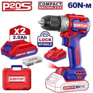 EMTOP BRUSHLESS ΔΡΑΠΑΝΟΚΑΤΣΑΒΙΔΟ ΜΠΑΤΑΡΙΑΣ ΛΙΘΙΟΥ 20V/2x2AH ΜΕ ΤΑΧΥΦΟΡΤΙΣΤΗ ECDL20602