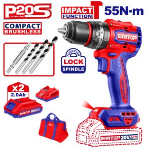 EMTOP BRUSHLESS ΚΡΟΥΣΤΙΚΟ ΔΡΑΠΑΝΟΚΑΤΣΑΒΙΔΟ ΜΠΑΤΑΡΙΑΣ 20V/2x2Ah ECIDL205581SE