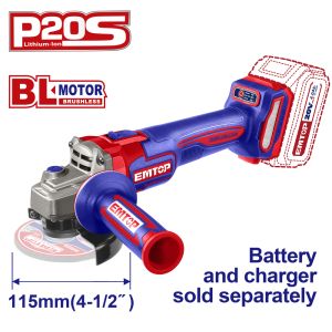 EMTOP BRUSHLESS ΓΩΝΙΑΚΟΣ ΤΡΟΧΟΣ 115MM ΡΥΘΜΙΖΟΜΕΝΗΣ ΙΣΧΥΟΣ ΜΠΑΤΑΡΙΑΣ 20V ELAG21154