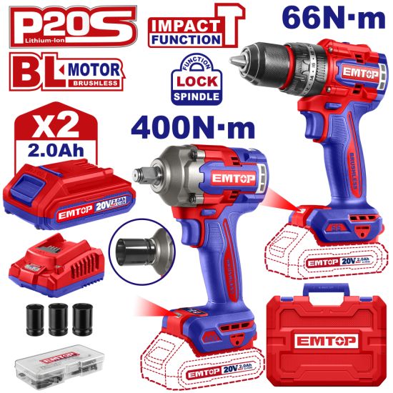 EMTOP ΠΑΚΕΤΟ ΠΡΟΣΦΟΡΑΣ BRUSHLESS ΔΡΑΠΑΝΟΚΑΤΣΑΒΙΔΟ ΚΡΟΥΣΤΙΚΟ ΚΑΙ ΜΠΟΥΛΟΝΟΚΛΕΙΔΟ 20V 2Χ2ΑΗ ECKL20275