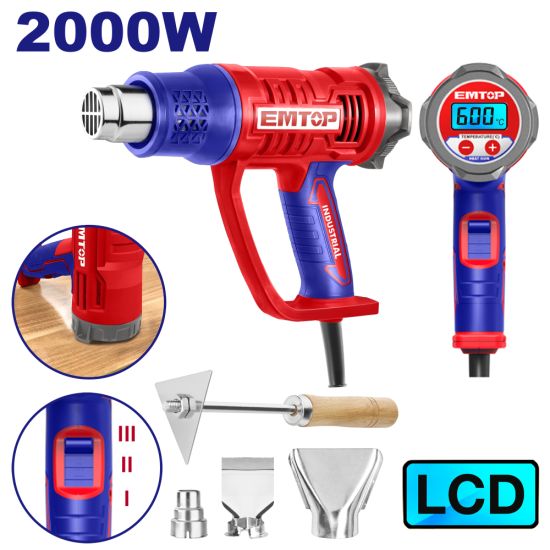 EMTOP ΠΙΣΤΟΛΙ ΘΕΡΜΟΥ ΑΕΡΑ 2000W ΜΕ ΡΥΘΜΙΣΗ ΘΕΡΜΟΚΡΑΣΙΑΣ ΕΩΣ 600°C ΚΑΙ LCD ΟΘΟΝΗ EHGN20056