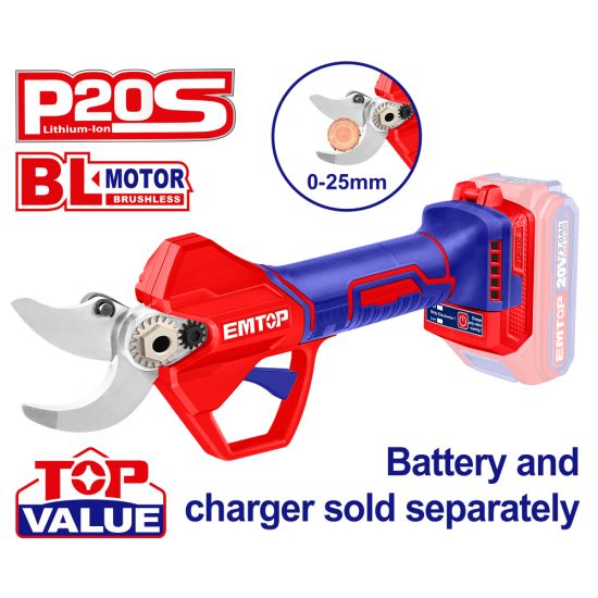 EMTOP BRUSHLESS ΚΛΑΔΕΥΤΗΡΙ Φ25mm ΜΠΑΤΑΡΙΑΣ ΛΙΘΙΟΥ 20V ELSL20258