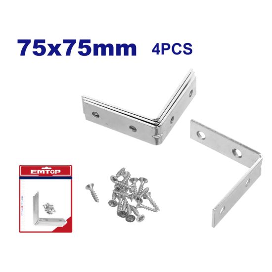 EMTOP ΣΕΤ 4 ΓΩΝΙΕΣ ΣΥΝΔΕΣΕΩΣ ΜΕΤΑΛΛΙΚΕΣ 75Χ75ΜΜ EMCY2K75
