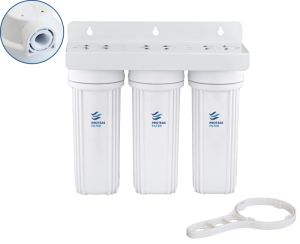 Τριπλή φιλτροθήκη 2Μ λευκή πλαστική 10″ - 1/2″ - κλειδί + βάση