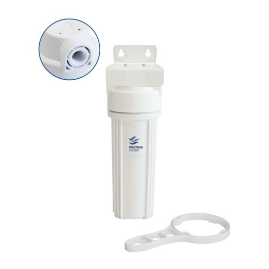 Μονή φιλτροθήκη 2Μ λευκή πλαστική 10″ - 1/2″ - κλειδί + βάση