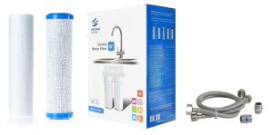 Διπλή φιλτροθήκη 2Μ λευκή πλαστική 10″ - 1/2″ - ορειχάλκινο σπείρωμα - κλειδί + βάση