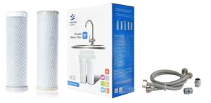 Διπλή φιλτροθήκη 2Μ λευκή πλαστική 10″ - 1/2″ - ορειχάλκινο σπείρωμα - κλειδί + βάση