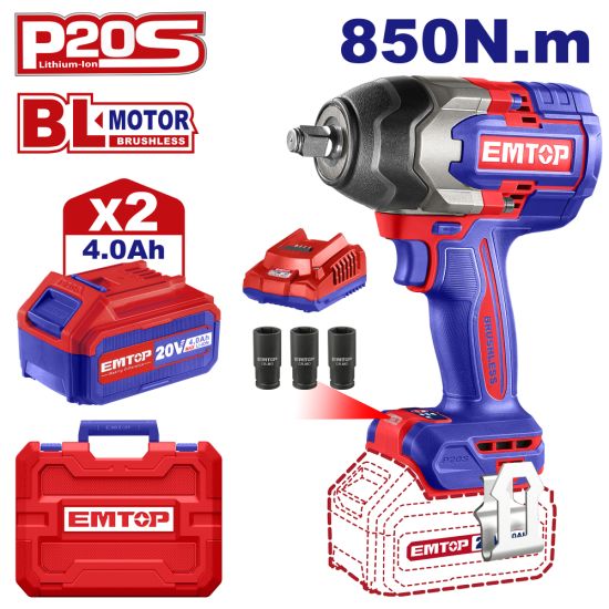 EMTOP BRUSHLESS ΜΠΟΥΛΟΝΟΚΛΕΙΔΟ ΜΠΑΤΑΡΙΑΣ 20V/2x4Ah ECIWL2085