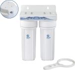 Διπλή φιλτροθήκη 2Μ λευκή πλαστική 10″ - 1/4″ - κλειδί+βάση