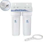 Διπλή φιλτροθήκη 2Μ λευκή πλαστική 10″ - 1/2″ - ορειχάλκινο σπείρωμα - κλειδί + βάση