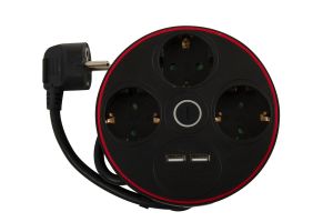 GEYER Πολύπριζο μαύρο με διακόπτη 3 θέσεις & 2xUSB GNBKU03/E