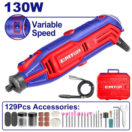 EMTOP ΠΕΡΙΣΤΡΟΦΙΚΟ ΠΟΛΥΕΡΓΑΛΕΙΟ 130W ΡΥΘΜΙΖΟΜΕΝΗΣ ΙΣΧΥΟΣ ΜΕ ΑΝΑΛΩΣΙΜΑ EMGK1301