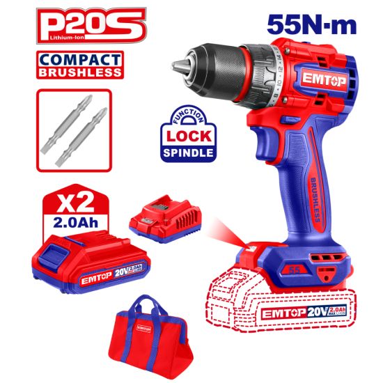 EMTOP BRUSHLESS ΔΡΑΠΑΝΟΚΑΤΣΑΒΙΔΟ ΜΠΑΤΑΡΙΑΣ 20V/2x2Ah ECDL205581SE