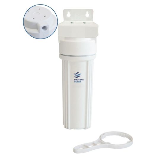 Μονή φιλτροθήκη 2Μ λευκή πλαστική 10″ - 1/4″ - κλειδί + βάση