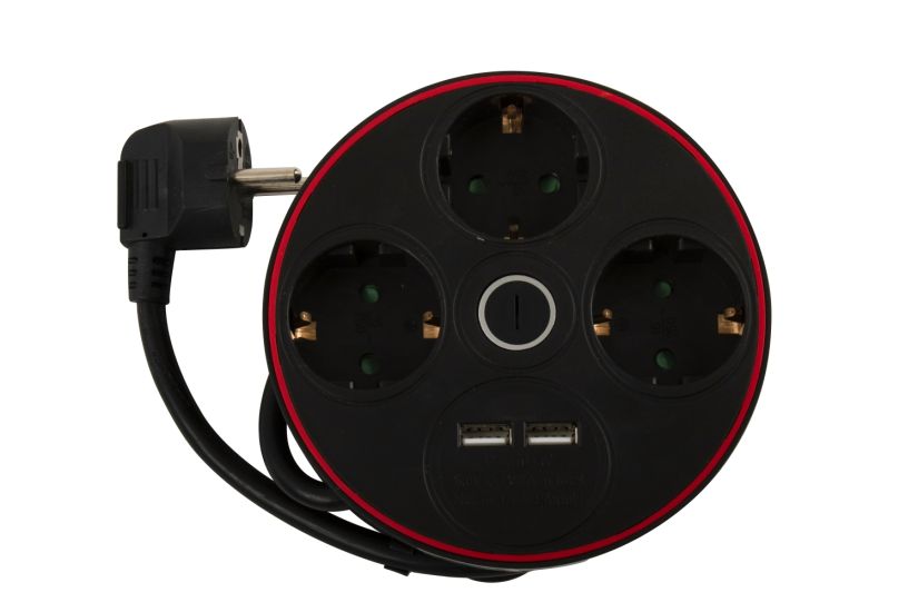 GEYER Πολύπριζο μαύρο με διακόπτη 3 θέσεις & 2xUSB GNBKU03/E