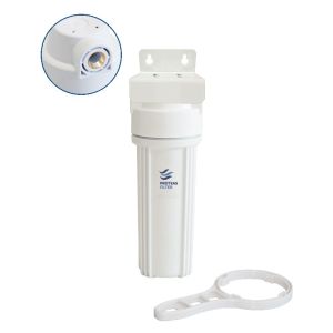 Μονή φιλτροθήκη 2Μ λευκή πλαστική 10″ - 1/2″ - ορειχάλκινο σπείρωμα - κλειδί + βάση