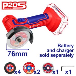 EMTOP MINI ΓΩΝΙΑΚΟΣ ΤΡΟΧΟΣ 76mm 20V ΜΕ  7 ΔΙΣΚΟΥΣ ΚΟΠΗΣ/ΛΕΙΑΝΣΗΣ ELAG7601