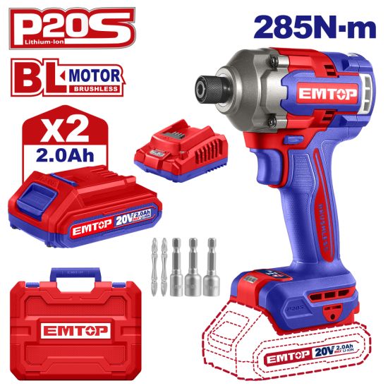 EMTOP BRUSHLESS ΠΑΛΜΙΚΟ ΚΑΤΣΑΒΙΔΙ ΜΠΑΤΑΡΙΑΣ 20V/2x2Ah ECIRL2028E