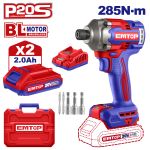 EMTOP BRUSHLESS ΠΑΛΜΙΚΟ ΚΑΤΣΑΒΙΔΙ ΜΠΑΤΑΡΙΑΣ 20V/2x2Ah ECIRL2028E