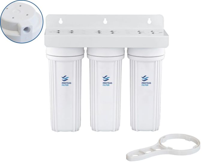 Τριπλή φιλτροθήκη 2Μ λευκή πλαστική 10″ - 1/4″-κλειδί+βάση