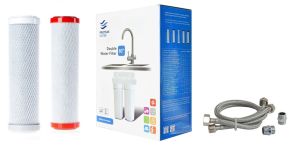 Διπλή φιλτροθήκη 2Μ λευκή πλαστική 10″ - 1/2″ - ορειχάλκινο σπείρωμα - κλειδί + βάση